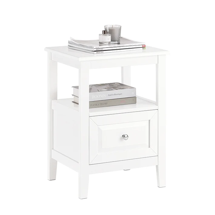 SoBuy | Nachttisch | Beistelltisch mit 1 Schublade | Sofatisch | Weiß | FBT131-W