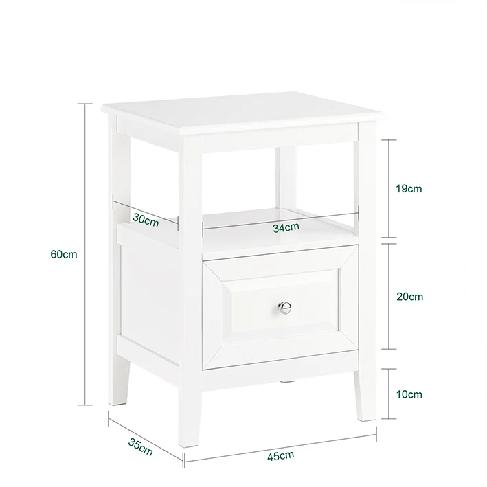 SoBuy | Nachttisch | Beistelltisch mit 1 Schublade | Sofatisch | Weiß | FBT131-W