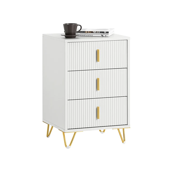 SoBuy | Nachttisch mit 3 Schubladen | Sofatisch | Beistelltisch | Weiß | FBT115-L-W