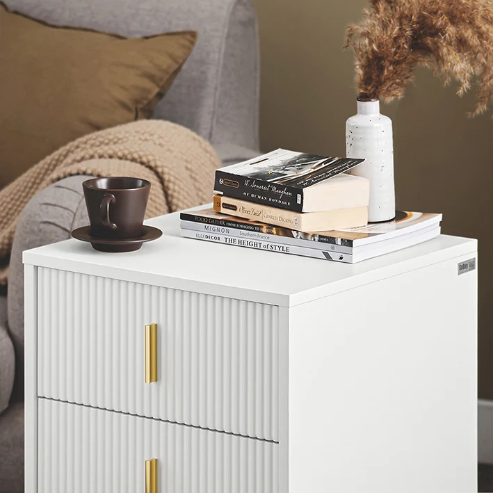 SoBuy | Nachttisch mit 3 Schubladen | Sofatisch | Beistelltisch | Weiß | FBT115-L-W