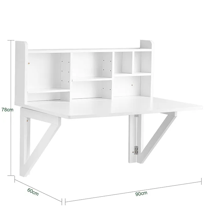 SoBuy | Wandklapptisch mit integriertem Regal | Wandschrank | Esstisch | Weiß | FWT07-II-W