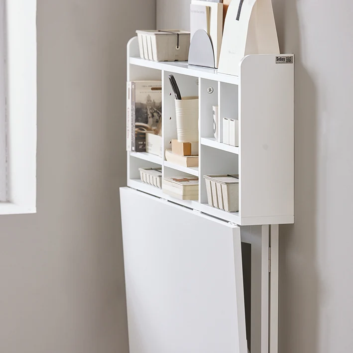 SoBuy | Wandklapptisch mit integriertem Regal | Wandschrank | Esstisch | Weiß | FWT07-II-W