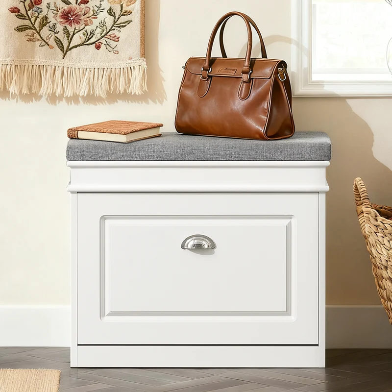 SoBuy FSR82-K-W Kenkäpenkki Säilytystilalla – 60 × 24 × 51 cm, Valkoinen
