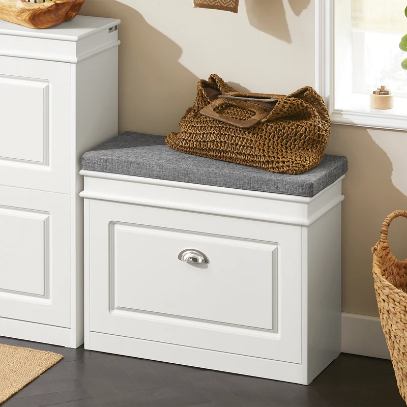SoBuy FSR82-K-W Kenkäpenkki Säilytystilalla – 60 × 24 × 51 cm, Valkoinen