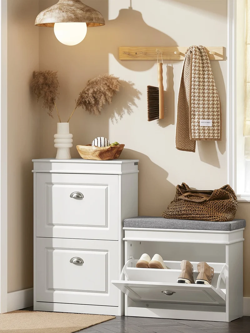 SoBuy FSR82-K-W Kenkäpenkki Säilytystilalla – 60 × 24 × 51 cm, Valkoinen