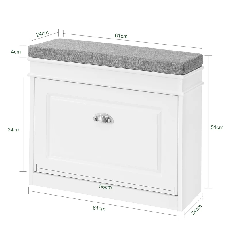 SoBuy FSR82-K-W Kenkäpenkki Säilytystilalla – 60 × 24 × 51 cm, Valkoinen
