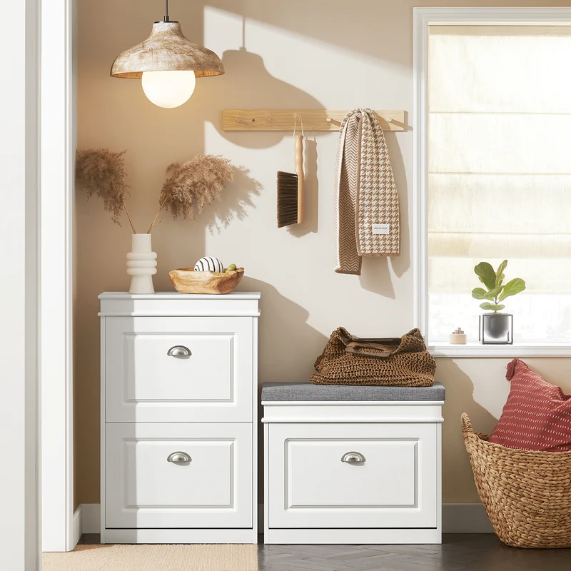 SoBuy FSR82-K-W Kenkäpenkki Säilytystilalla – 60 × 24 × 51 cm, Valkoinen