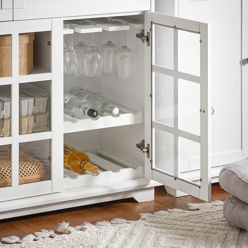 SoBuy FSB77-W – Tyylikäs matala senkki 3 lasiovella ja 2 laatikolla, 119 × 40 × 90 cm, valkoinen