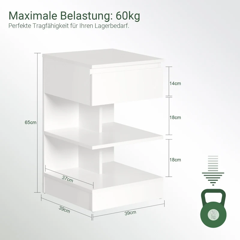 SoBuy | Nachttisch | Fürs Schlafzimmer | Beistelltisch | Kommode Weiß | FBT49-W