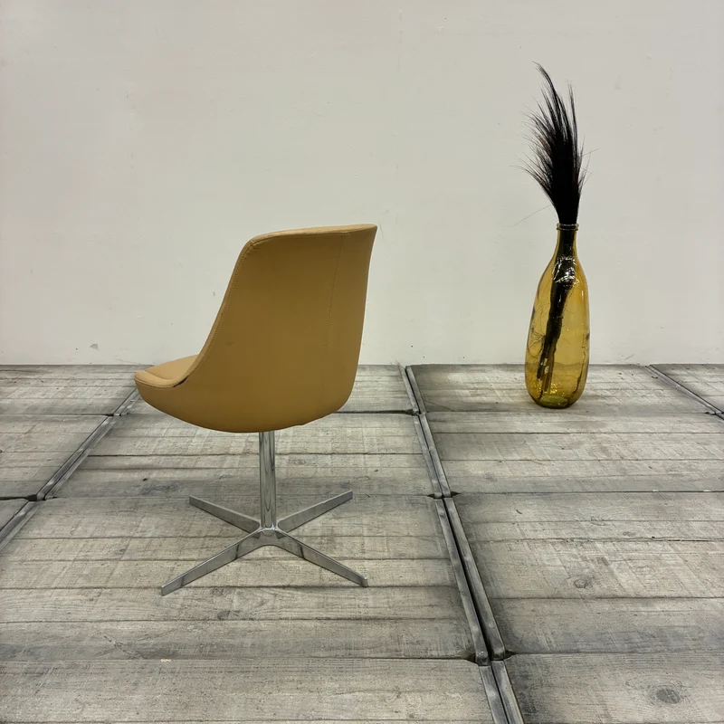 Drehstuhl Beige 4-Stern-Fußkreuz Ocker Kunstleder Stuhl Gebraucht