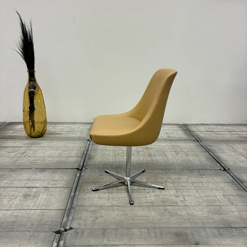 Drehstuhl Beige 5-Stern-Fußkreuz Ocker Kunstleder Stuhl Gebraucht