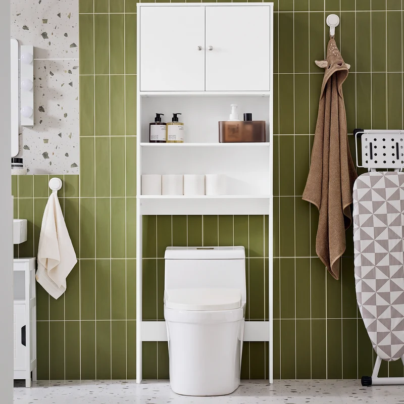 SoBuy WC-hylly kylpyhuonekaappi Pesukonekaappi Korkea kaappi BZR165-W