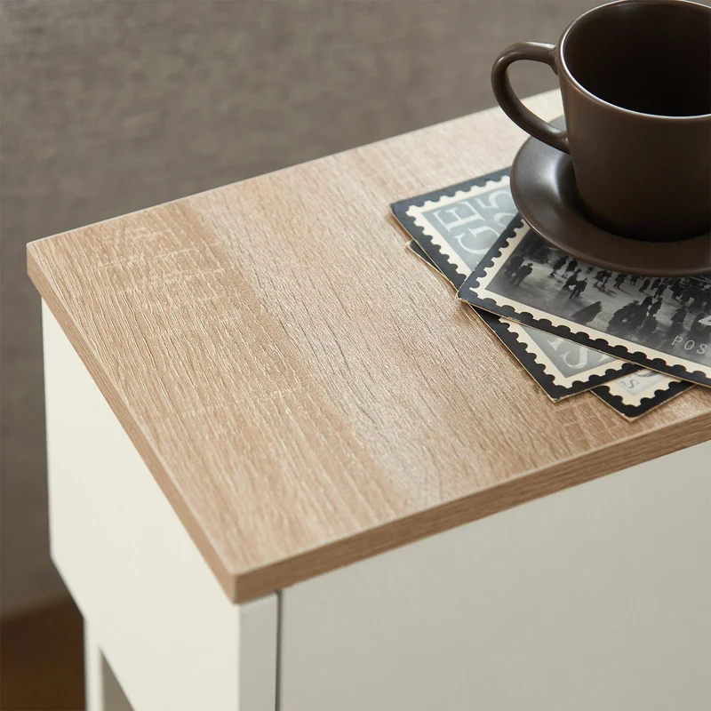 SoBuy FBT111-WN Wąska Szafka Nocna z Szufladą i Półką – 20×35×60 cm, Nośność 20 kg, Biały i Naturalny