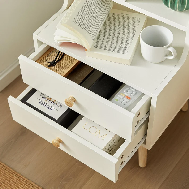 SoBuy Stolik nocny z półkami i 2 szufladami FBT100-W