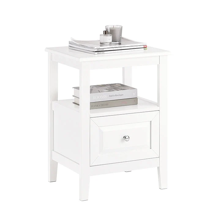 SoBuy | Nachttisch | Beistelltisch mit 1 Schublade | Sofatisch | Weiß | FBT131-W