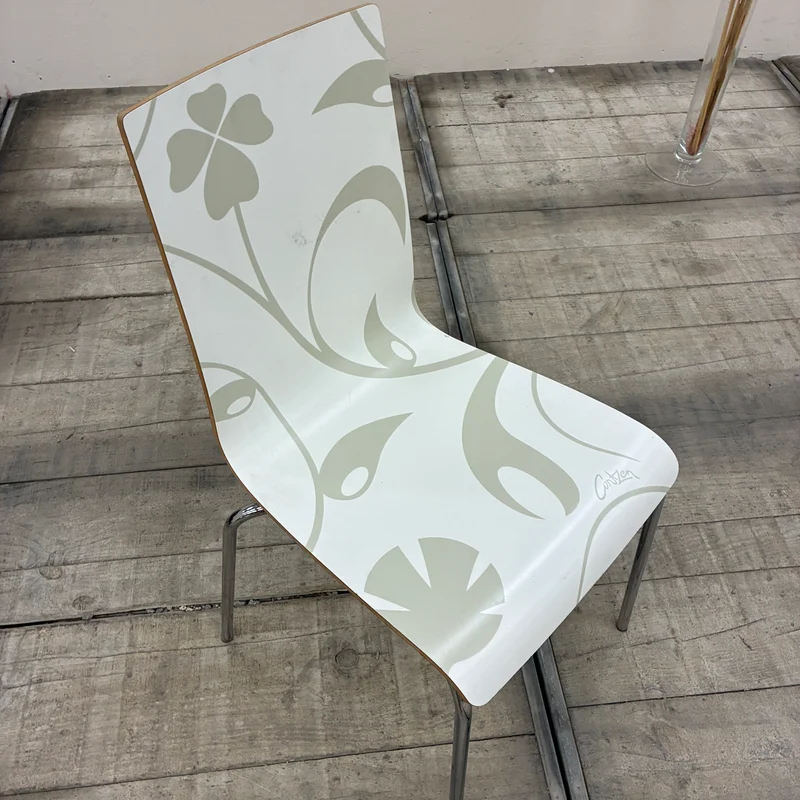 Esszimmerstuhl Schalenstuhl Grün Beige Blütendekor Chromgestell Stuhl Gebraucht