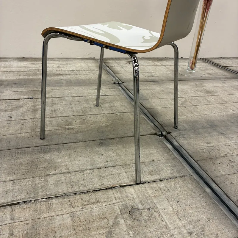 Esszimmerstuhl Schalenstuhl Grün Beige Blütendekor Chromgestell Stuhl Gebraucht