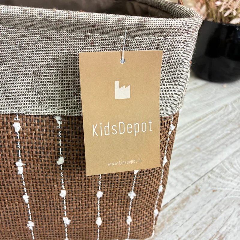 KidsDepot Aufbewahrungskorb Stoffkorb Braun Grau M Ledergriffe Deko