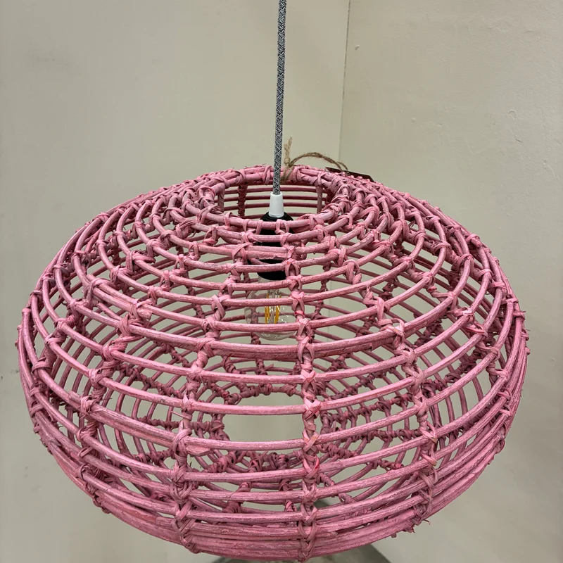 KidsDepot Hängelampe Pumpkin Pendelleuchte Rattan Rosa Lampe