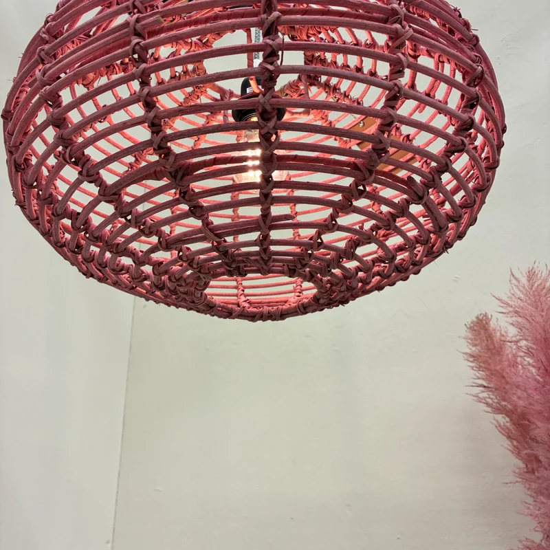 KidsDepot Hängelampe Pumpkin Pendelleuchte Rattan Rosa Lampe