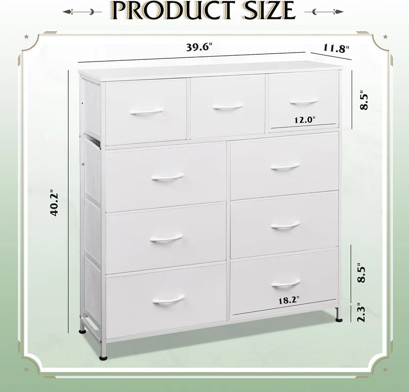 WLIVE Minimalist Tall 9-Drawer Storage Fabric Dresser