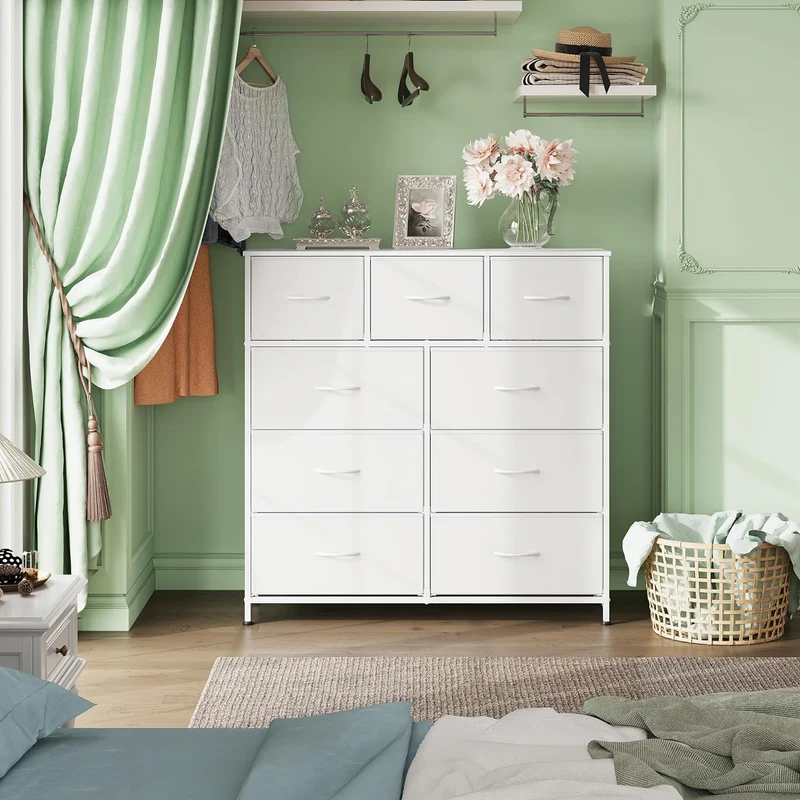 WLIVE Minimalist Tall 9-Drawer Storage Fabric Dresser