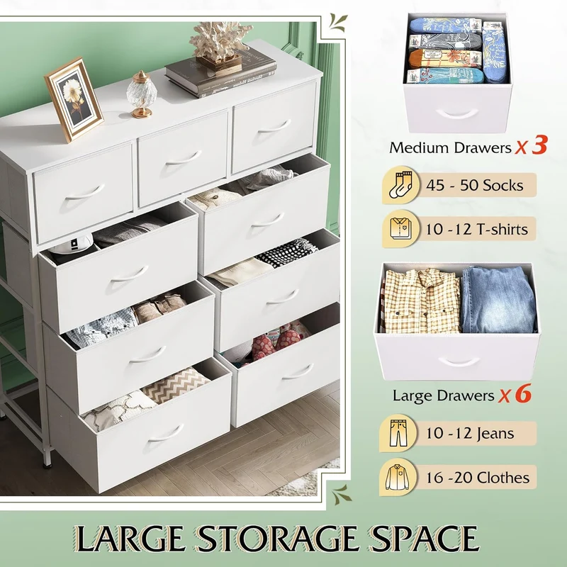WLIVE Minimalist Tall 9-Drawer Storage Fabric Dresser