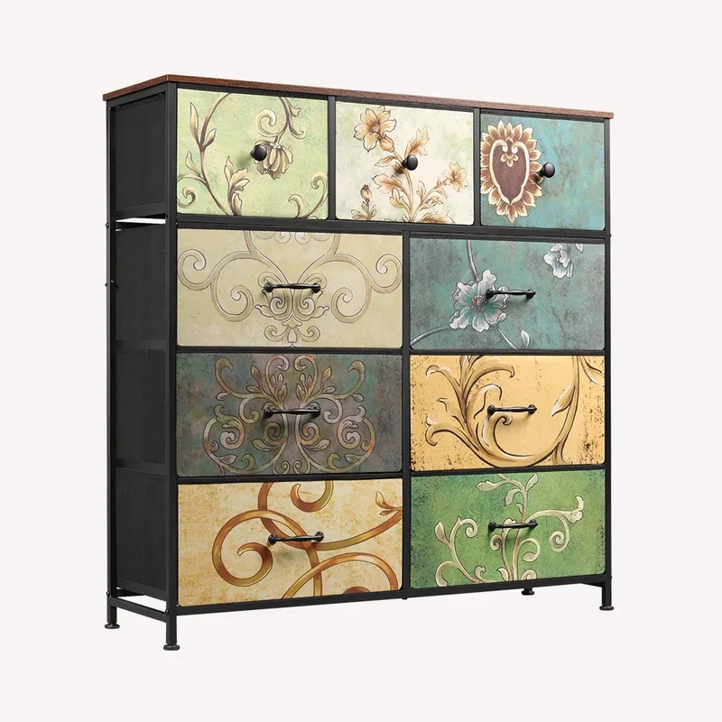 WLIVE Minimalist Tall 9-Drawer Storage Fabric Dresser