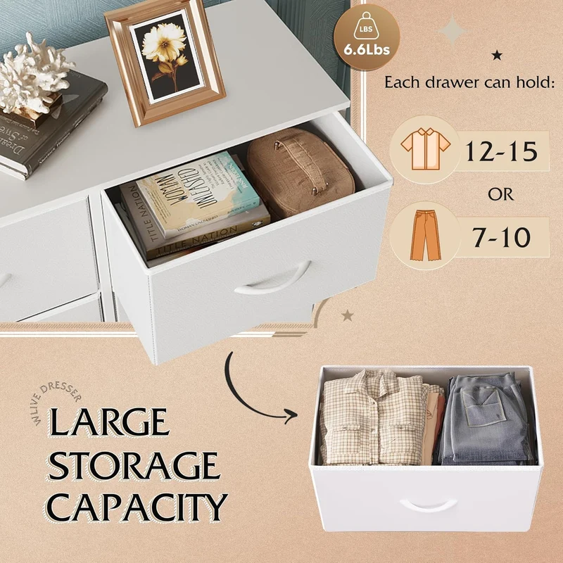 WLIVE Minimalist Tall 8-Drawer Storage Fabric Dresser