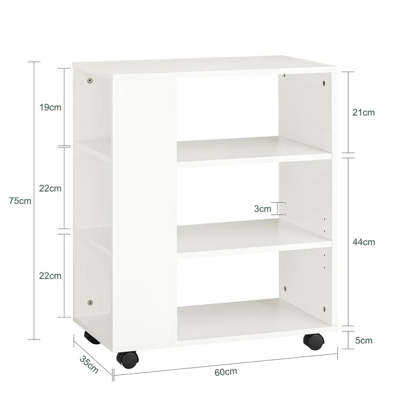 SoBuy FBT68-W Avohyllyvaunu Pyörillä – Avoin Säilytys, Helposti Liikuteltava, Enimmäiskuormitus 60 kg, L60 × S35 × K75 cm, Valkoinen