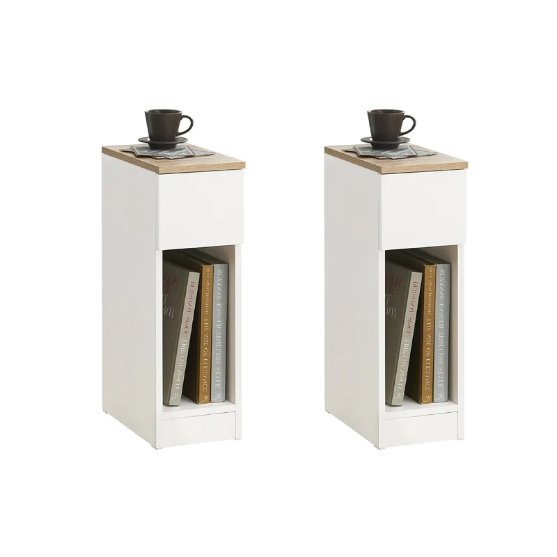 SoBuy 2er Set Nachttisch schmal mit Schublade Weiß 20x60x35cm FBT111-WNx2