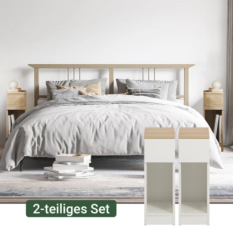 SoBuy 2er Set Nachttisch schmal mit Schublade Weiß 20x60x35cm FBT111-WNx2
