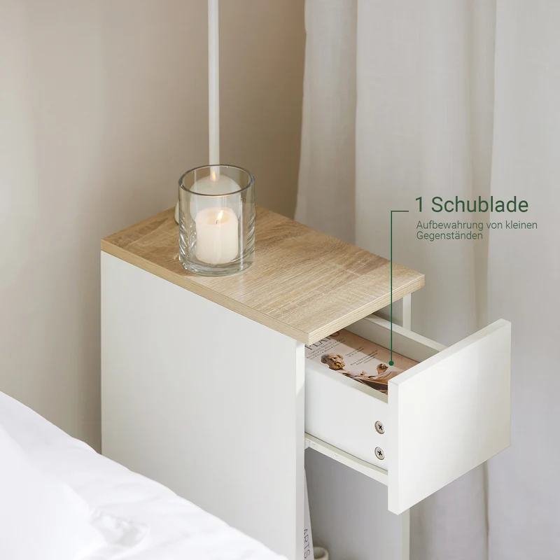 SoBuy 2er Set Nachttisch schmal mit Schublade Weiß 20x60x35cm FBT111-WNx2
