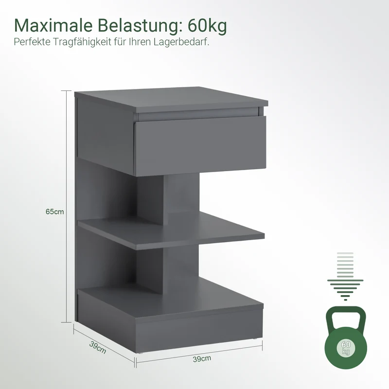 SoBuy | Nachttisch | Nachtschrank | Beistelltisch | Kommode Grau | FBT49-HG