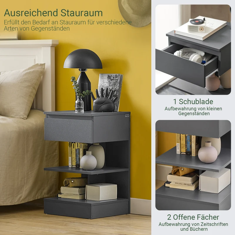 SoBuy | Nachttisch | Nachtschrank | Beistelltisch | Kommode Grau | FBT49-HG