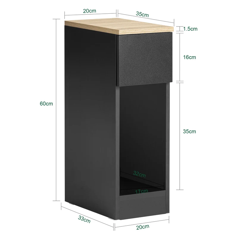 SoBuy | Nachttisch 2er Set schmal | Beistelltisch mit Schublade | Schwarz 20x60x35cm | FBT111-SCHx2