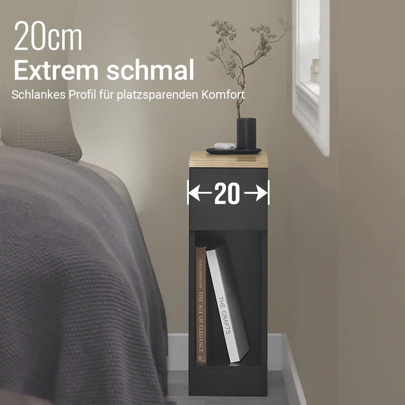 SoBuy | Nachttisch 2er Set schmal | Beistelltisch mit Schublade | Schwarz 20x60x35cm | FBT111-SCHx2