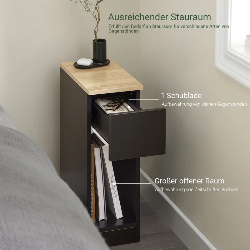 SoBuy | Nachttisch 2er Set schmal | Beistelltisch mit Schublade | Schwarz 20x60x35cm | FBT111-SCHx2