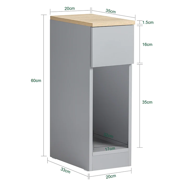 SoBuy Nachttisch schmal | mit Schublade | Hellgrau 20x60x35cm | FBT111-HG