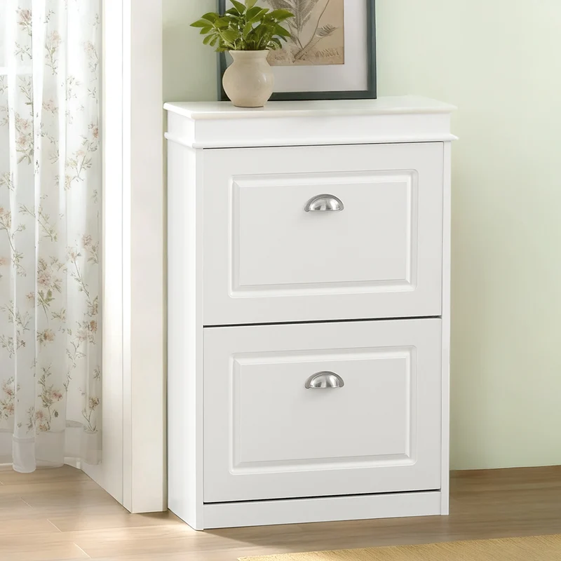 SoBuy FSR78-W Kenkäteline kahdella lasketettavalla ovella, kenkäkaappi eteiseen, mahtuu 8 paria kenkiä, 54x24x83 cm, Valkoinen