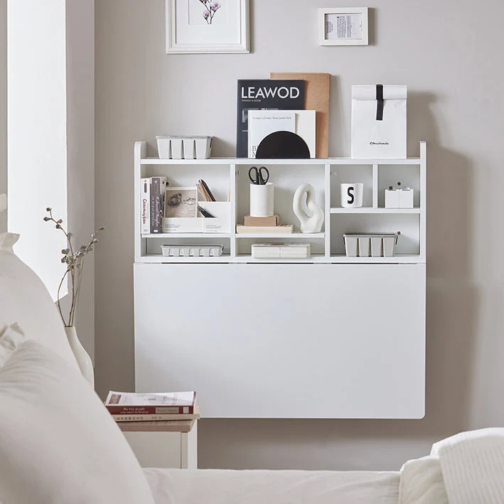 SoBuy | Wandklapptisch mit integriertem Regal | Wandschrank | Esstisch | Weiß | FWT07-II-W