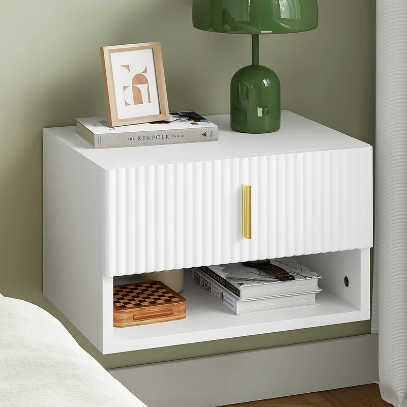 SoBuy FBT176-E-W Stolik nocny z szufladą i efektem 3D, biały, 40×30×26 cm