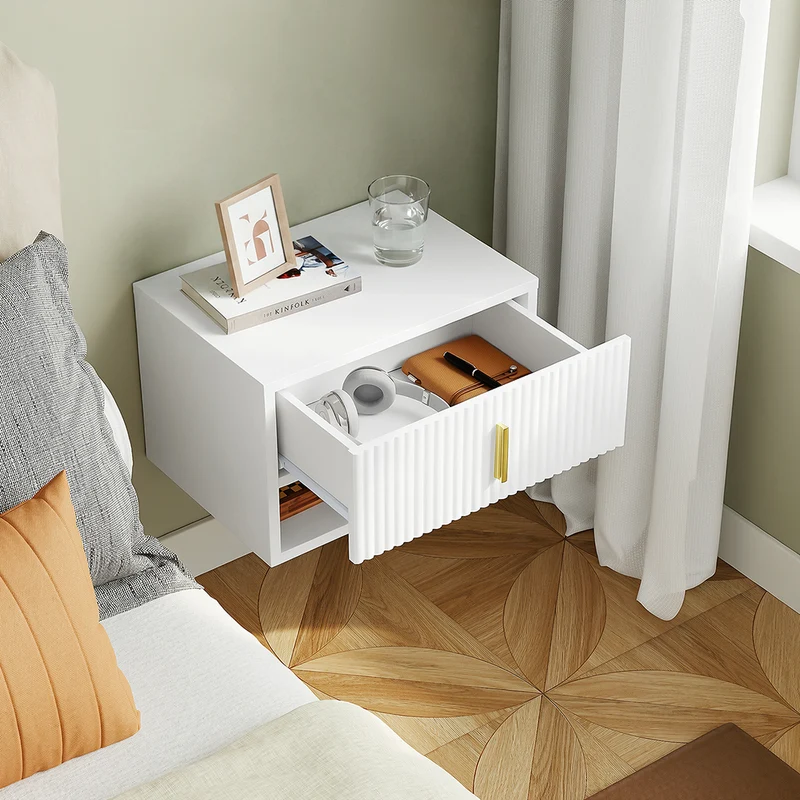 SoBuy FBT176-E-W Stolik nocny z szufladą i efektem 3D, biały, 40×30×26 cm