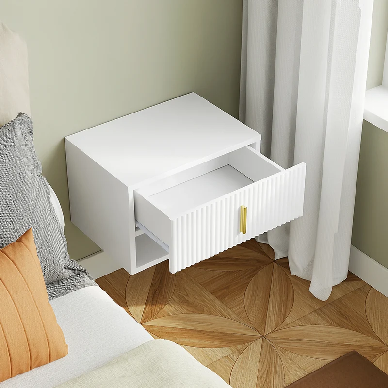 SoBuy FBT176-E-W Stolik nocny z szufladą i efektem 3D, biały, 40×30×26 cm