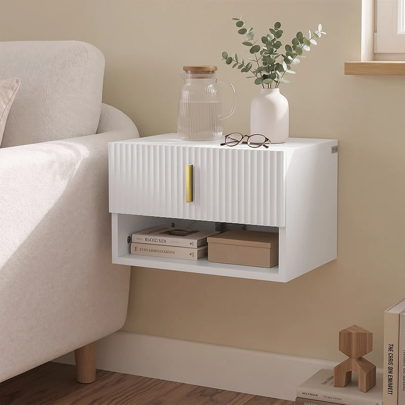 SoBuy FBT176-E-W Stolik nocny z szufladą i efektem 3D, biały, 40×30×26 cm