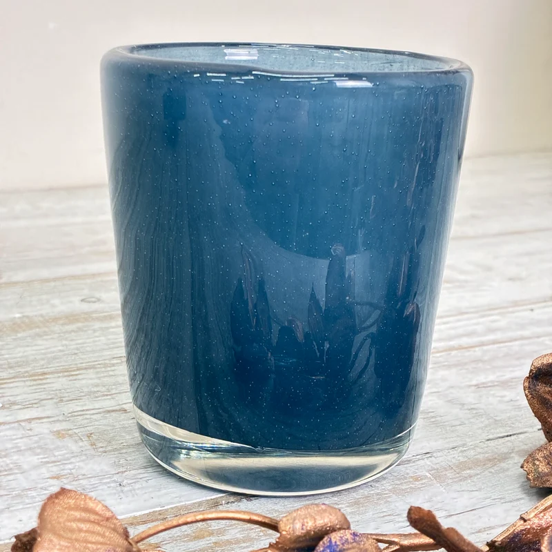 Teelichthalter Windlicht Blumentopf Pflanzentopf Glas Blau Rauchglas Becher Gebraucht