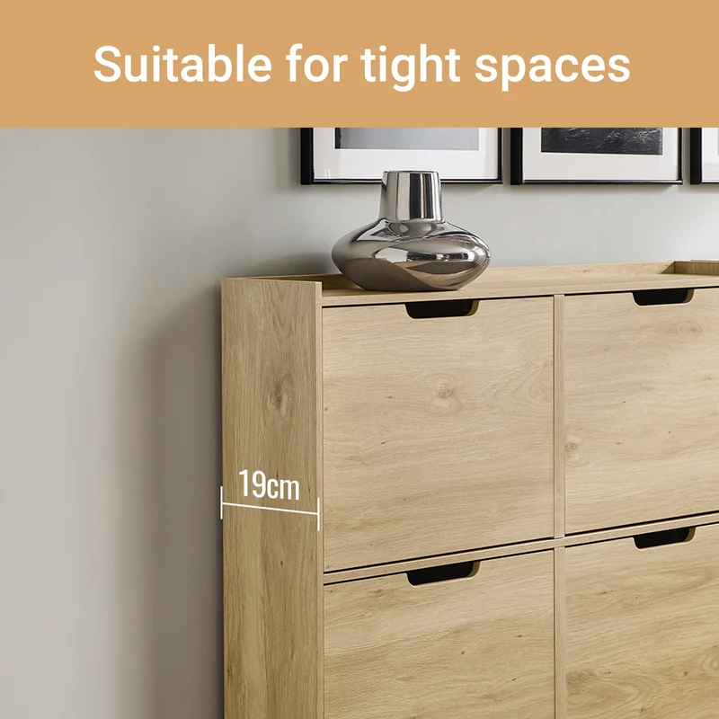 SoBuy FSR100-N Kapea Kenkäkaappi 4 Läpällä – Vain 19 cm Syvä, Seinäkiinnike, Enimmäiskuormitus 24 kg, L100 × S19 × K90 cm, Luonnonbeige