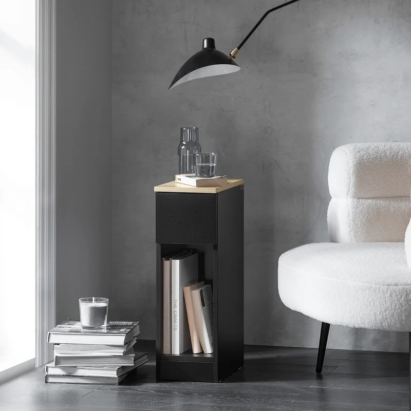 SoBuy FBT111-SCHx2 Kapea Yöpöytä 2 Kappaleen Setti, Yöpöytä Vetolaatikolla ja Hyllyllä, Musta, 20 x 35 x 60 cm