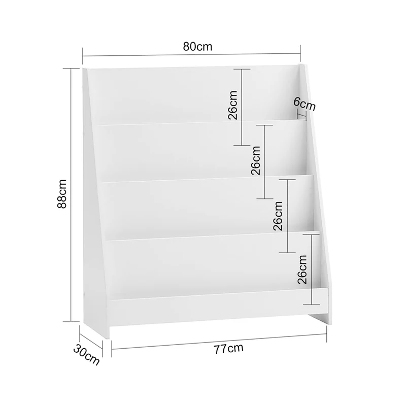 SoBuy KMB32-W Lasten Kirjahylly, 4-Tasoinen Säilytyshylly Lastenhuoneeseen, Leikkikalu- ja Kirjahylly, Valkoinen, 80x30x88 cm