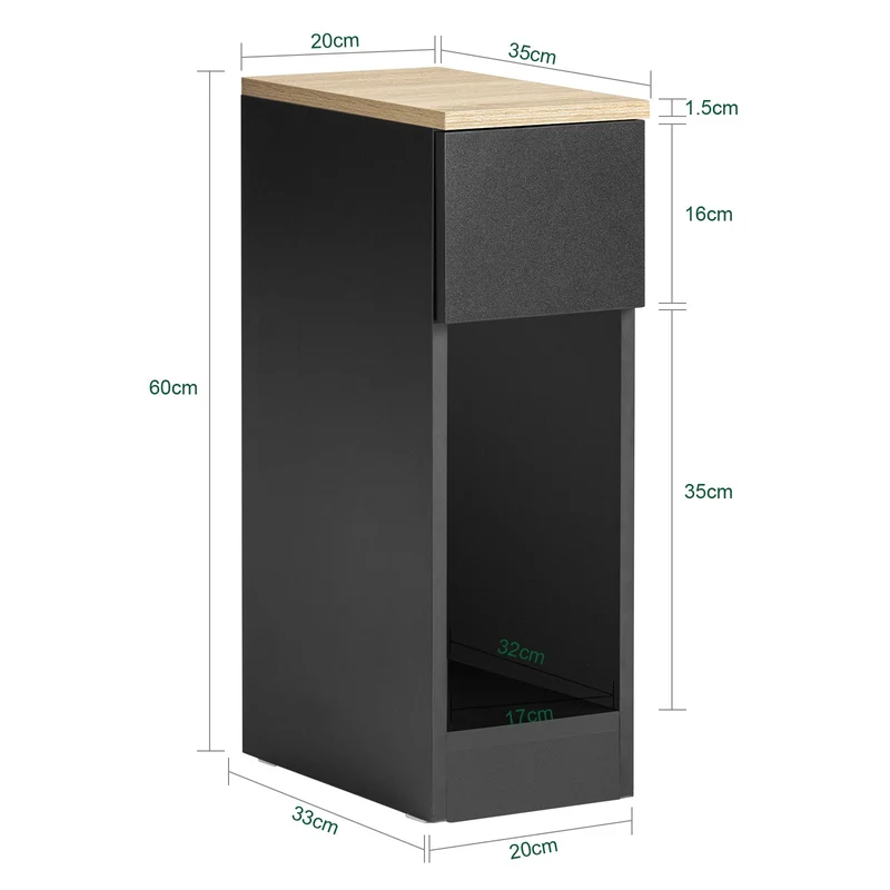 SoBuy | Nachttisch 2er Set schmal | Beistelltisch mit Schublade | Schwarz 20x60x35cm | FBT111-SCHx2